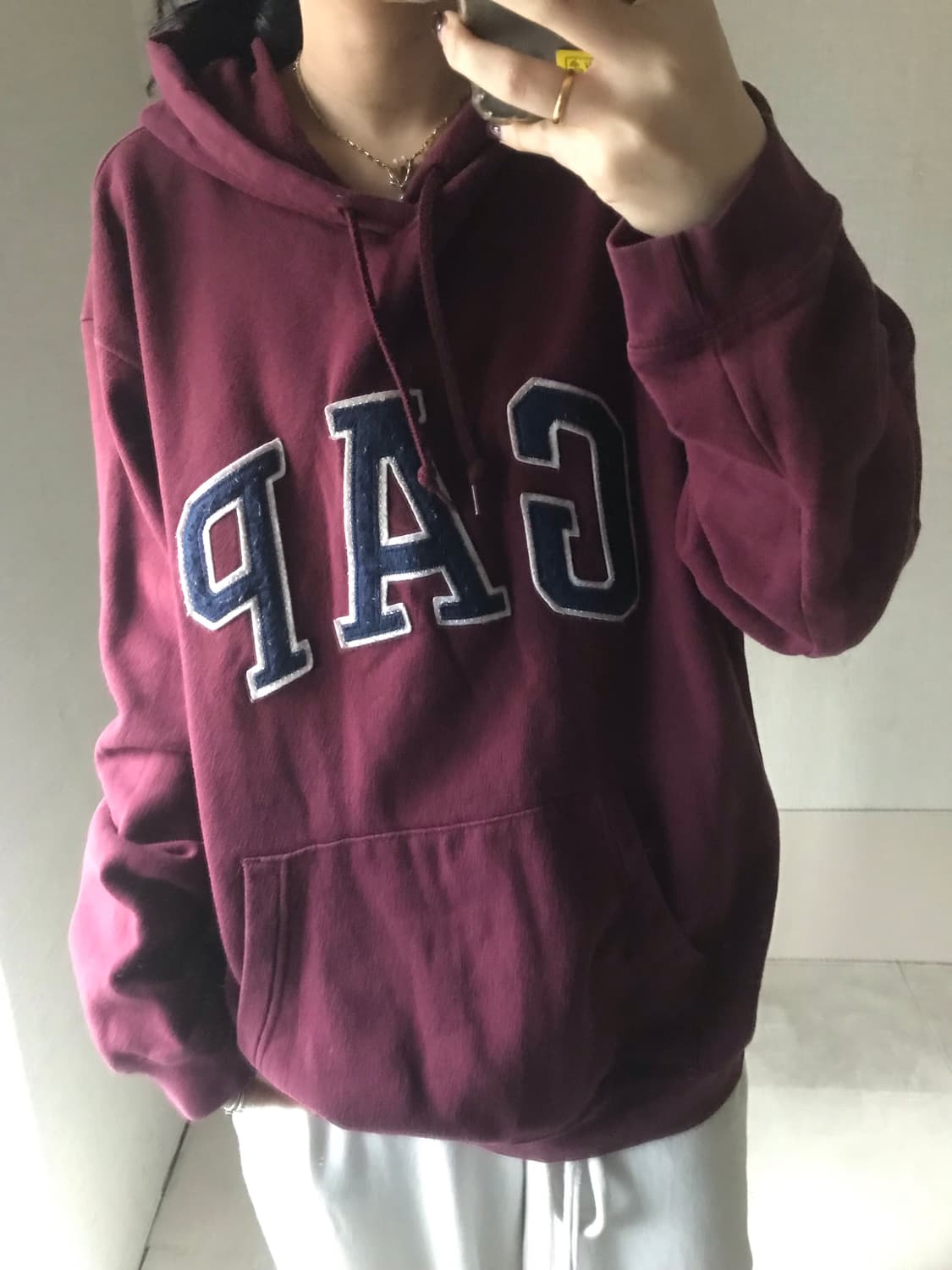 갭 버건디 오버핏 후드티 상품이미지3