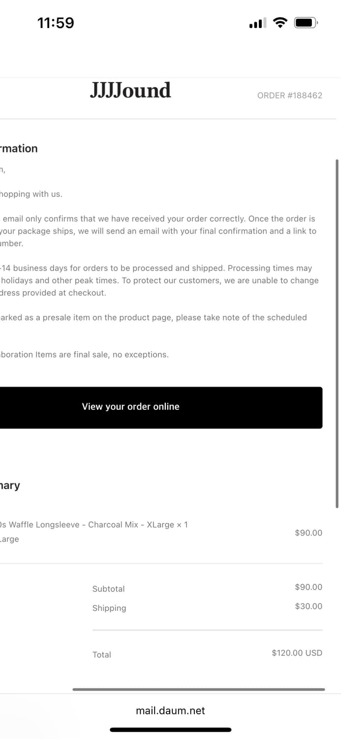 자운드 jjjjound 와플 롱슬리브 챠콜 xl 새상품 상품이미지4