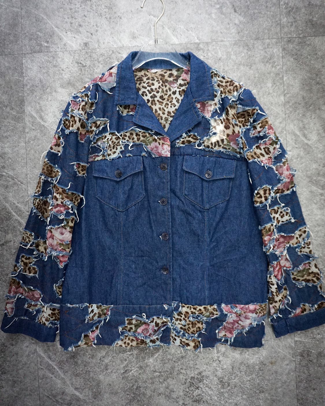 Denim Flower Pattern Jacket 상품이미지1