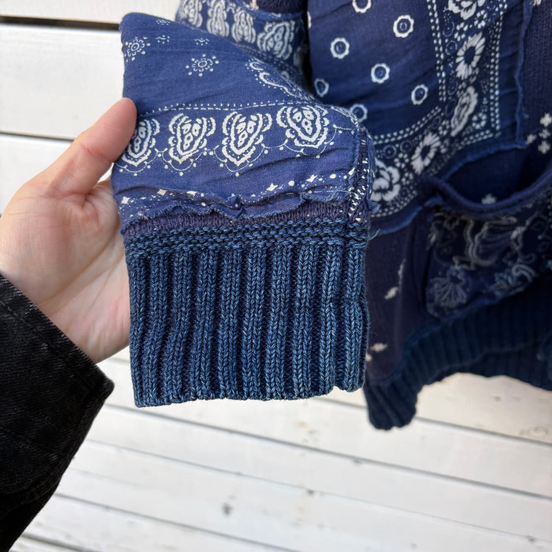 Polo 폴로 데님앤서플라이 페이즐리 패치워크 숄카라 니트 가디건 상품이미지6