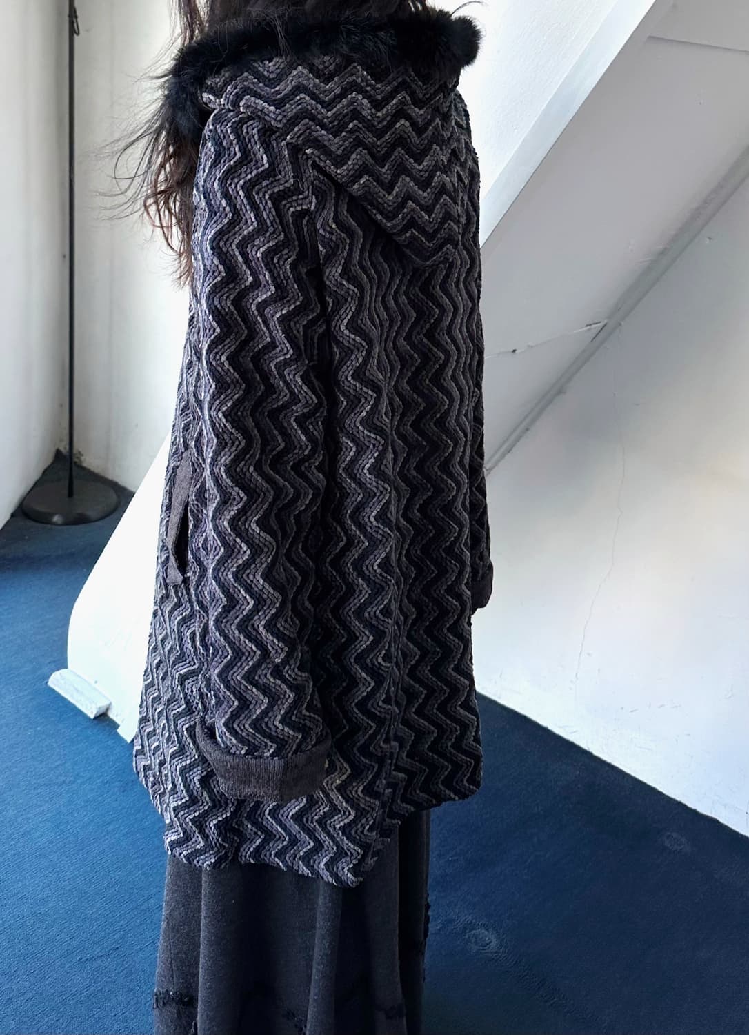 Design knitted fabric 2way hood coat 상품이미지7