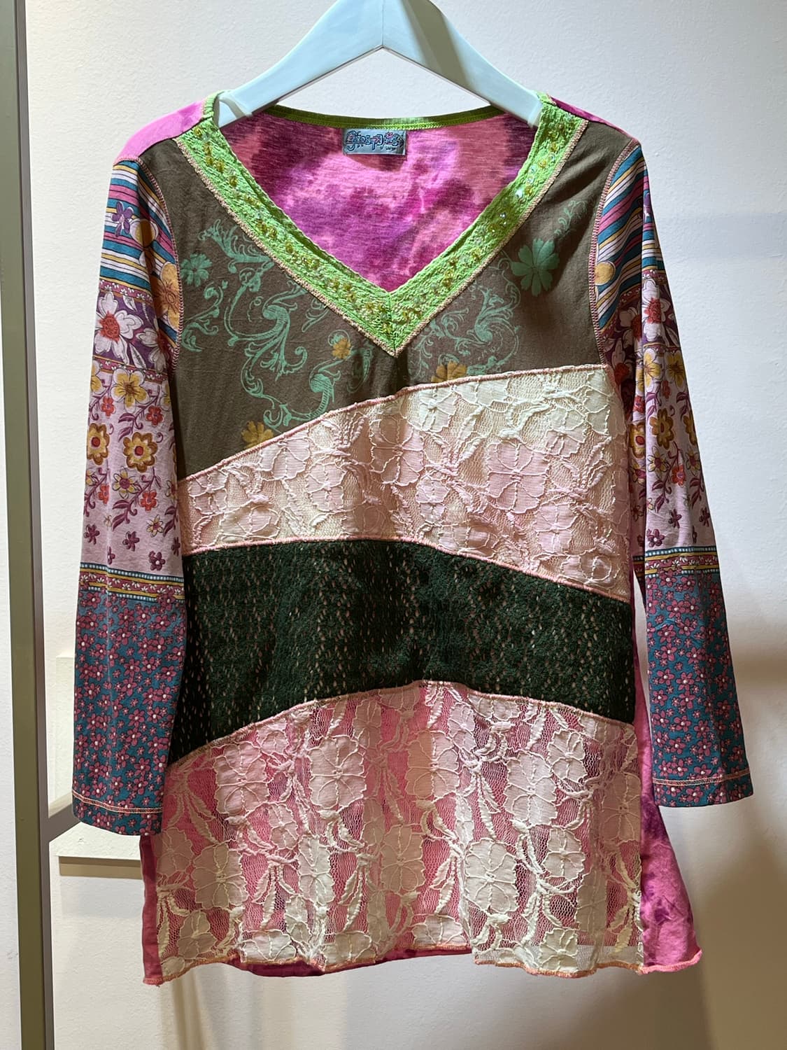 미국 빈티지 레이스 패치워크탑 상품이미지1