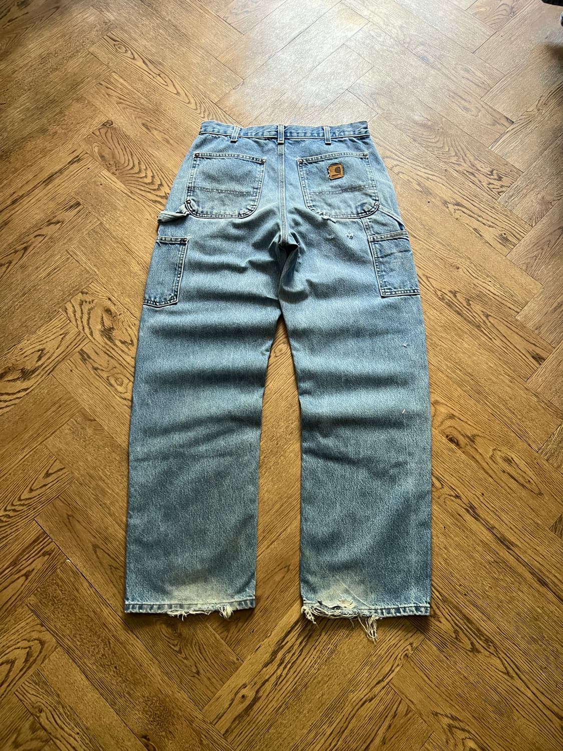 [32]칼하트 USA 덩가리핏 빈티지 데미지드 더블니 워크 데님 팬츠 상품이미지2