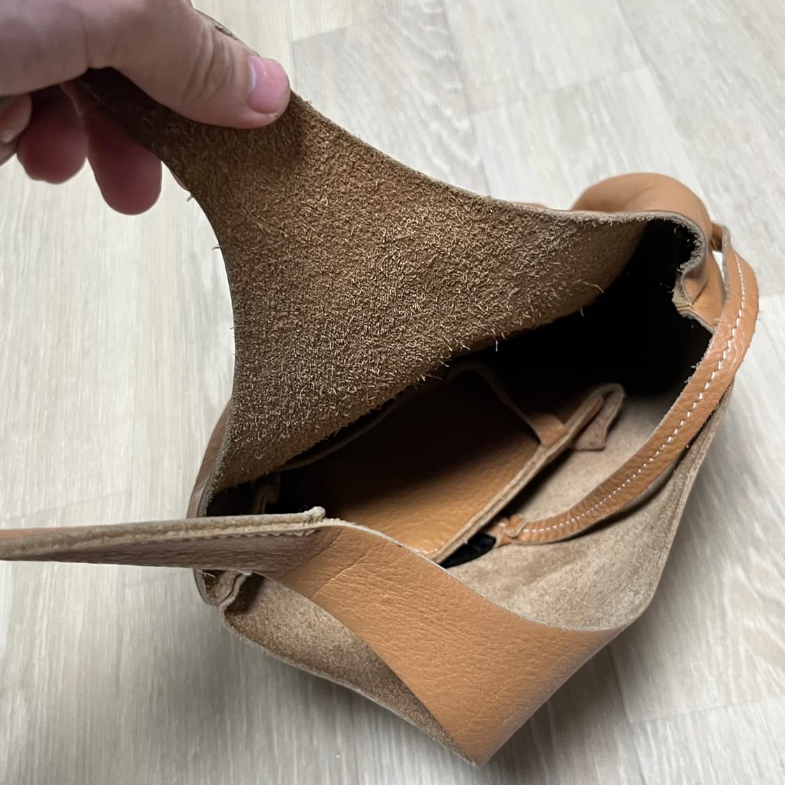 (OS) 천연가죽 100% 소가죽 공방 핸드메이드 카멜 클러치 토드백 상품이미지5