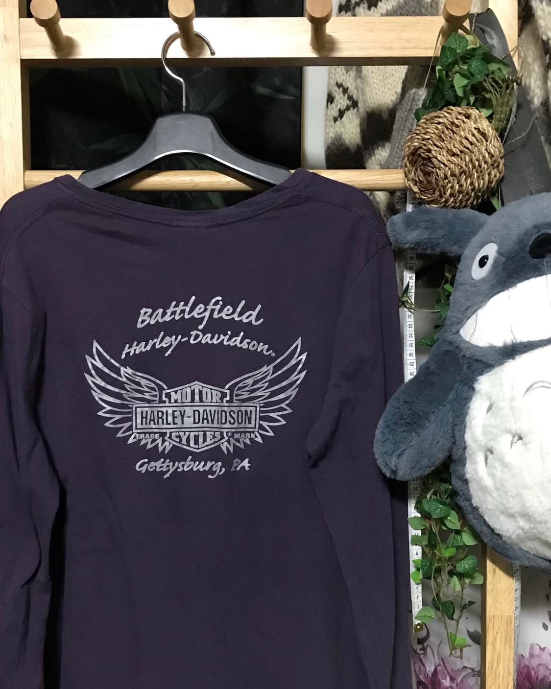 할리데이비슨 퍼플 브이넥 민트 프린팅 롱슬리브 💜희귀매물 상품이미지3