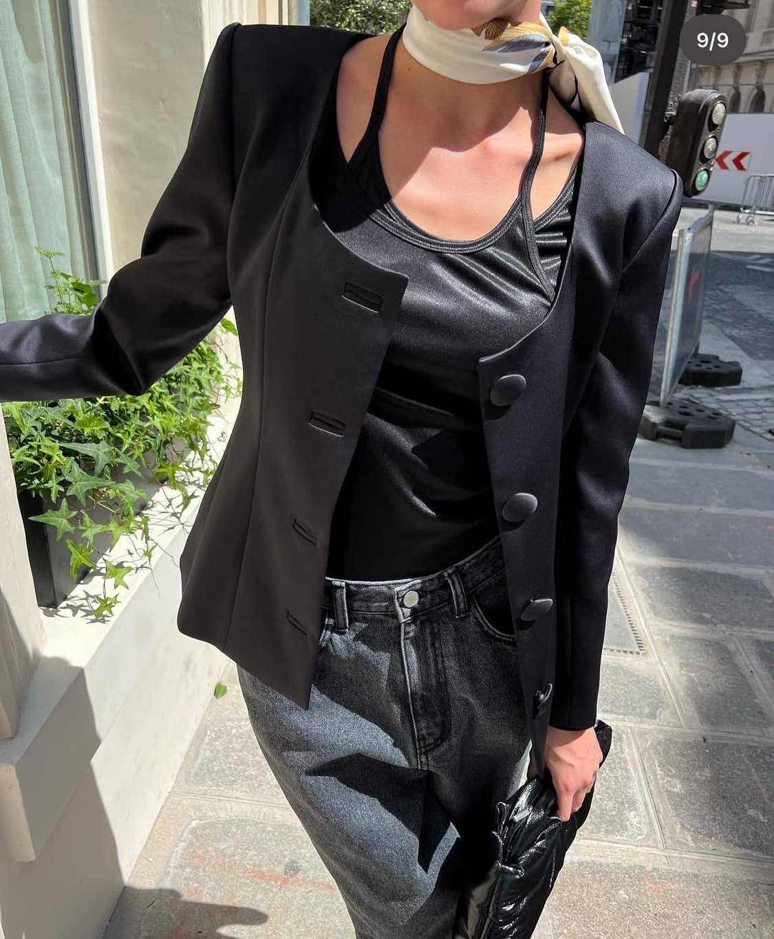 드래곤블루스 스쿱넥 새틴 자켓 - 블랙 상품이미지3