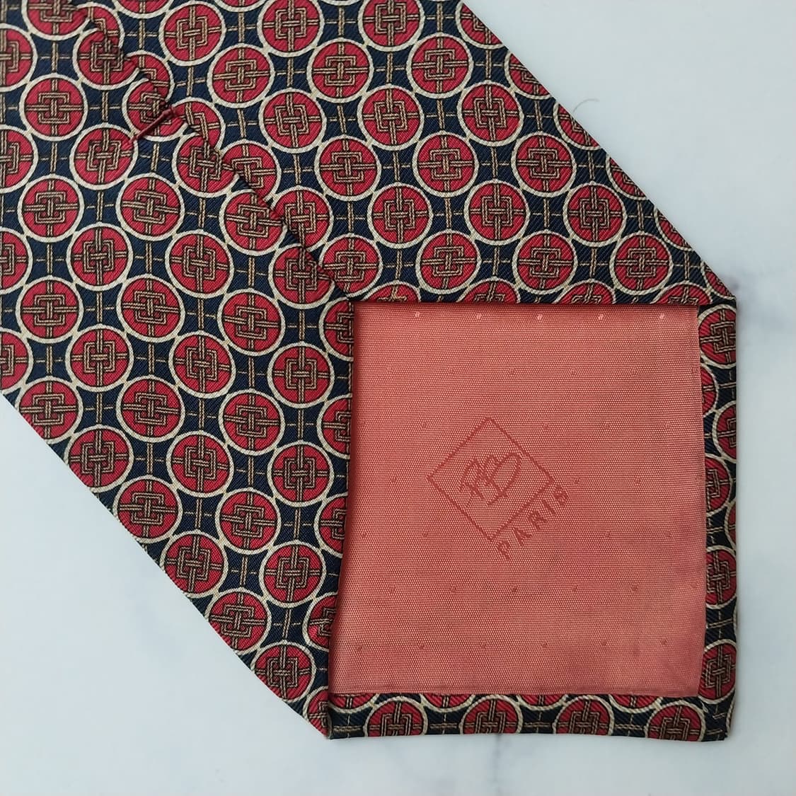발망 실크 네이비&레드 기하학 패턴 넥타이 9.7cm A+등급 K1624 상품이미지10