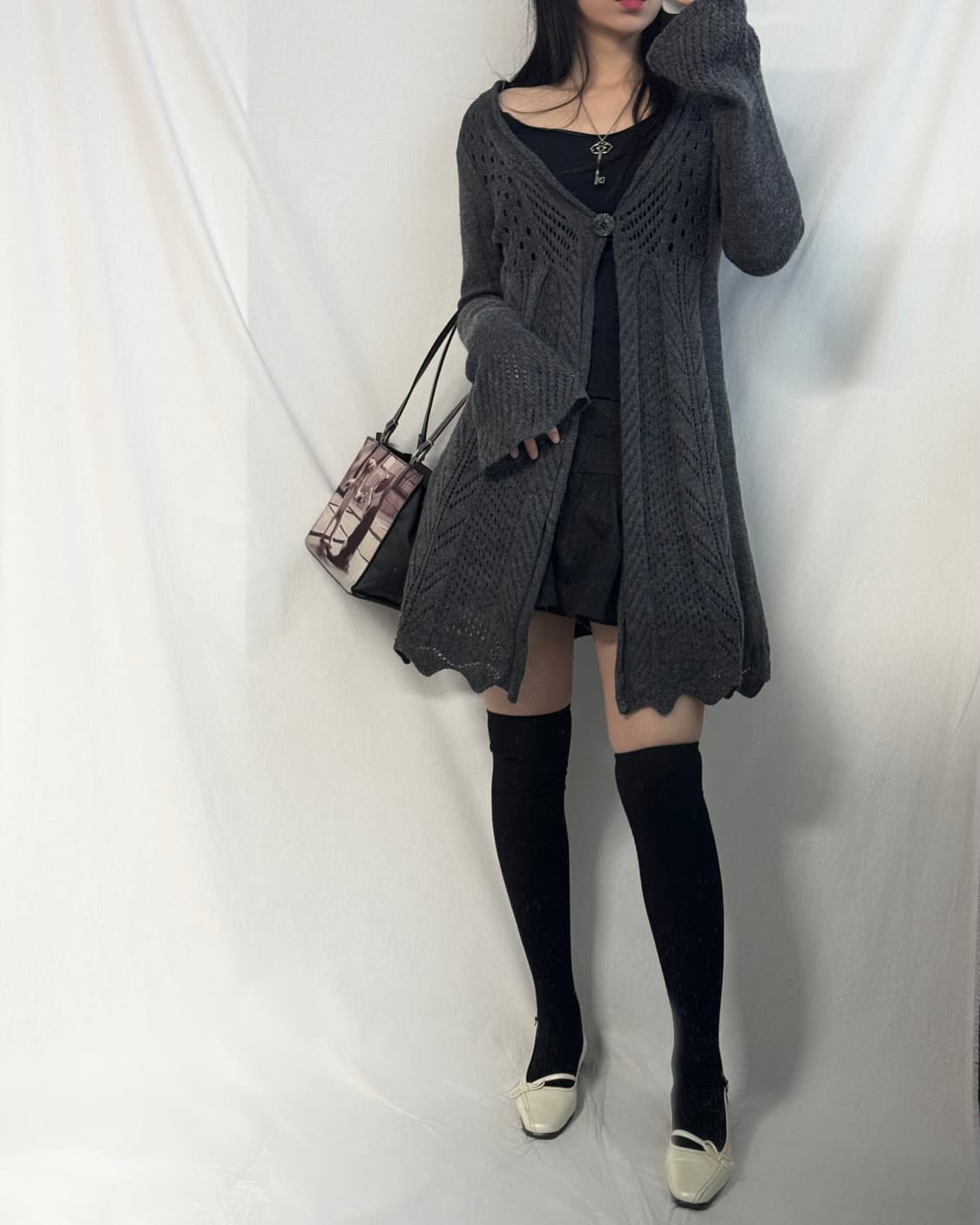 페어리 펀칭 니트 원 버튼 울 가디건 상품이미지3