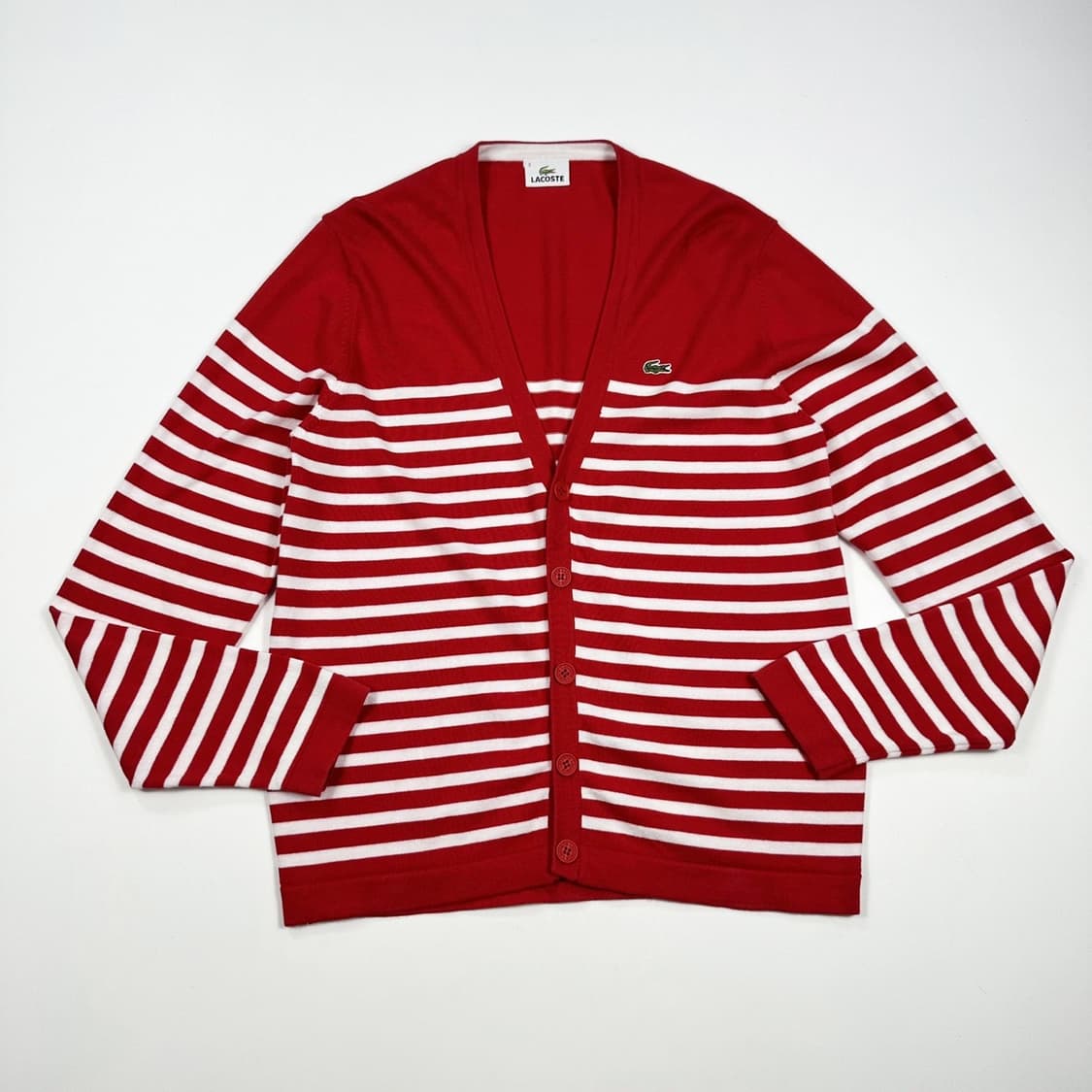 라코스테 크록 스트라이프 레드 니트 가디건 (M 여성추천) 상품이미지2