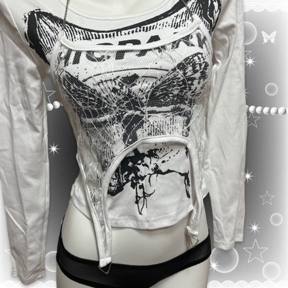 Chain halter neck spider web lace punk t 상품이미지5