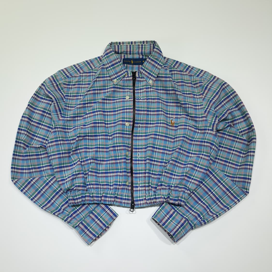 CL991 폴로 90s 블루 매드라스체크 크롭 셔츠 상품이미지1