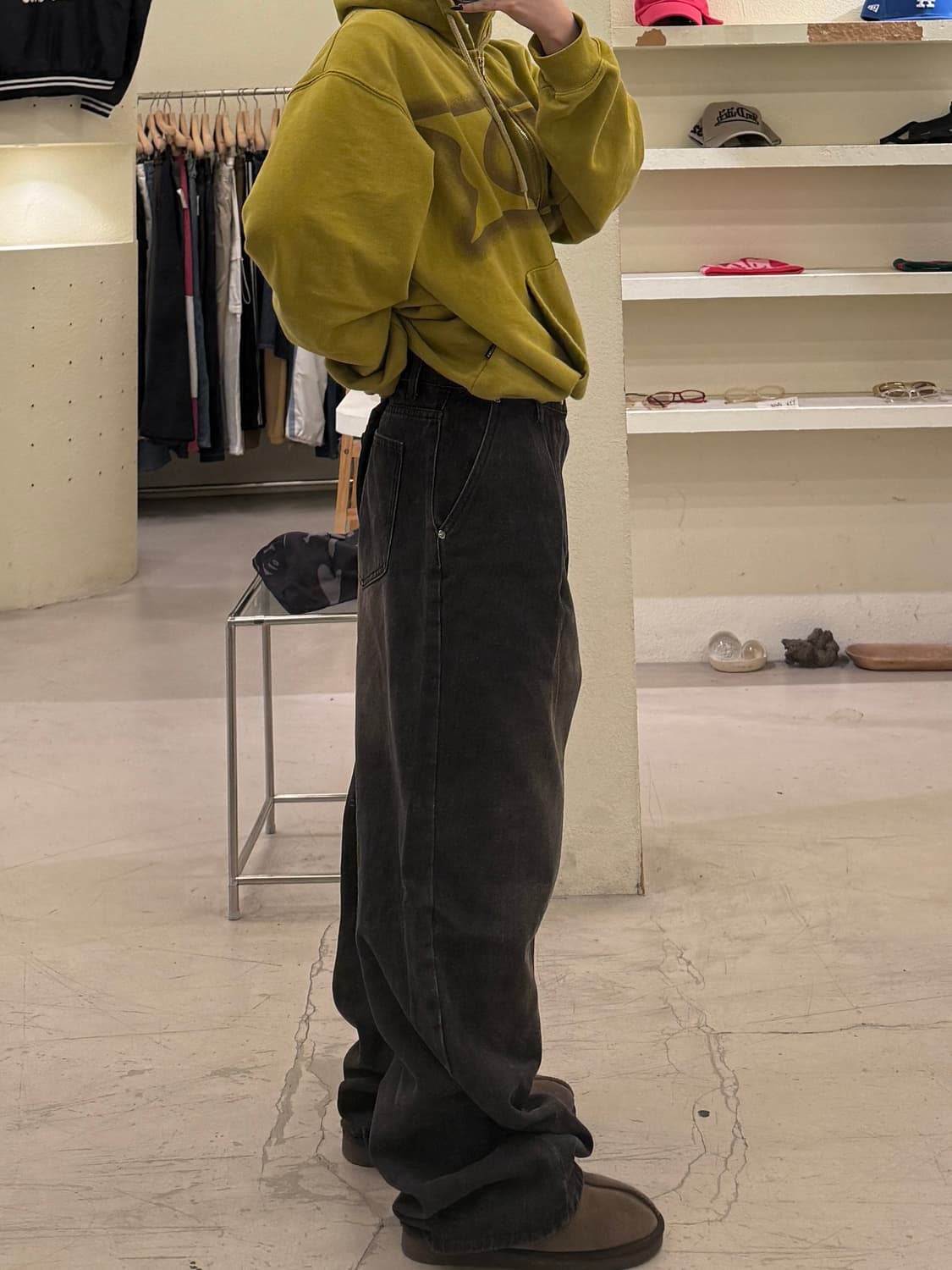 트릴리온 워싱 블랙 세미 와이드 데님 팬츠 U1587 상품이미지2