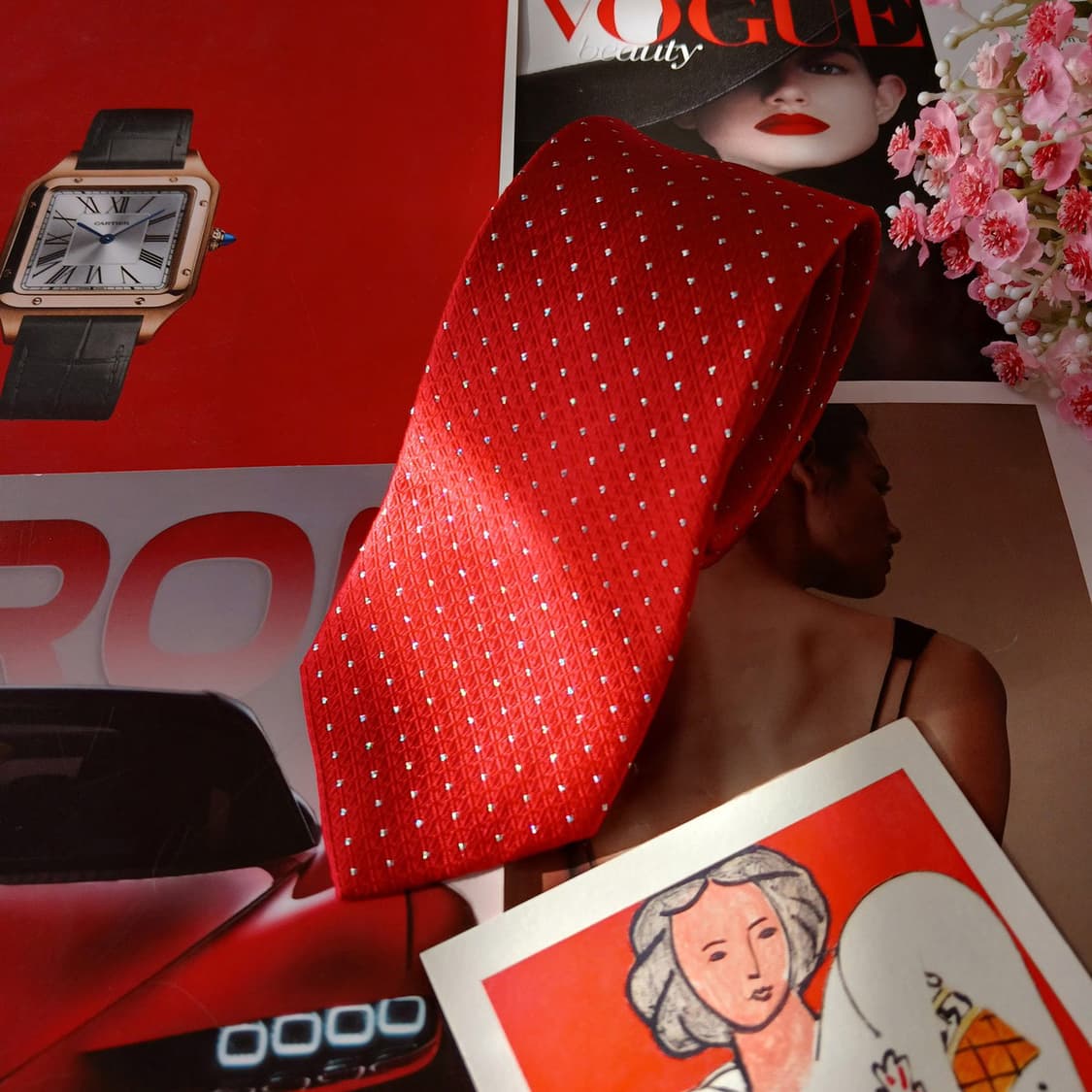 지오 송지오 실크 레드 도트 패턴 넥타이 6.5cm A+등급 A19669 상품이미지1