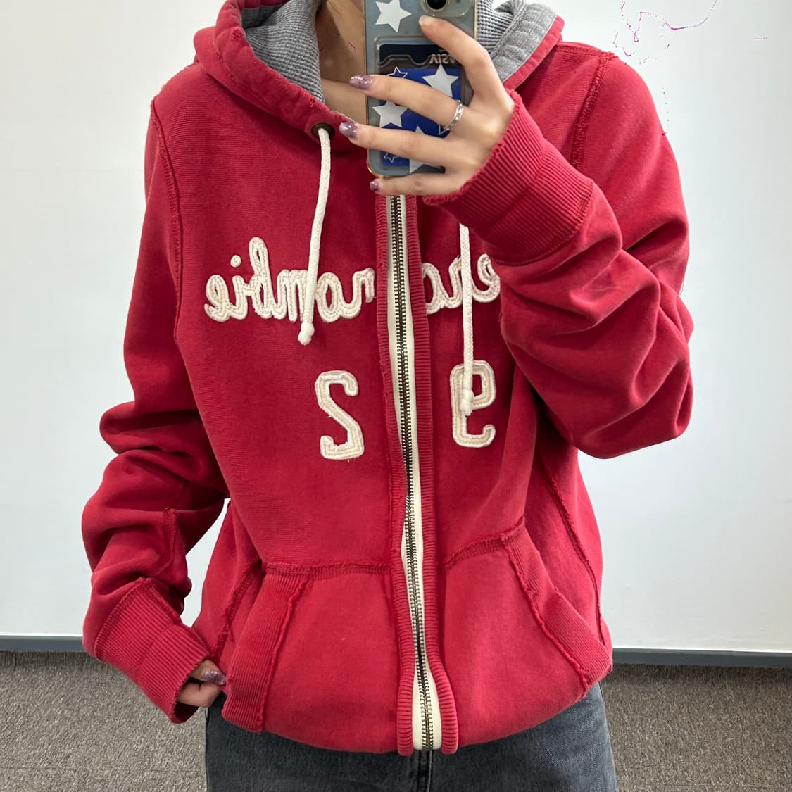 Abercrombie 아베크롬비 그런지 스펠아웃 로고 레드 후드집업  상품이미지1