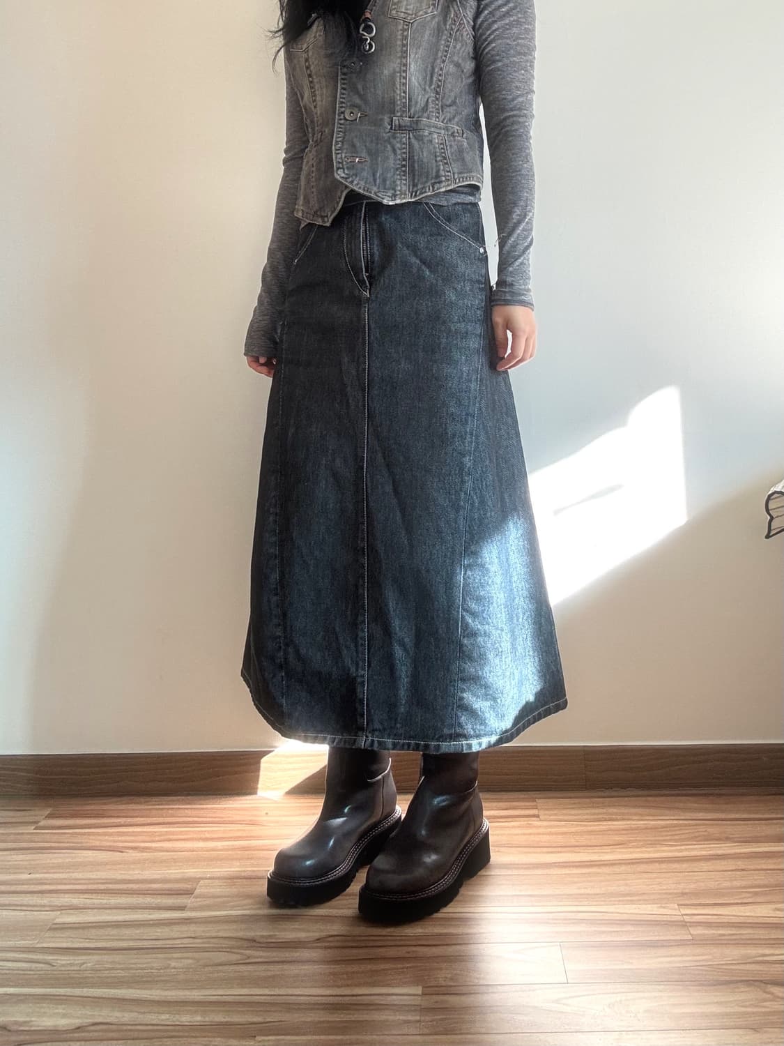 리바이스 흑청 데님 롱스커트 상품이미지1
