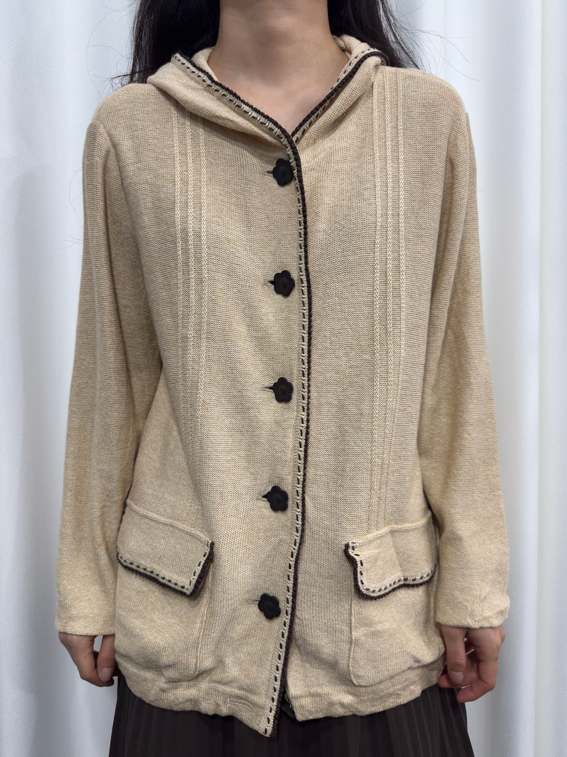 flower button hood cardigan 상품이미지1