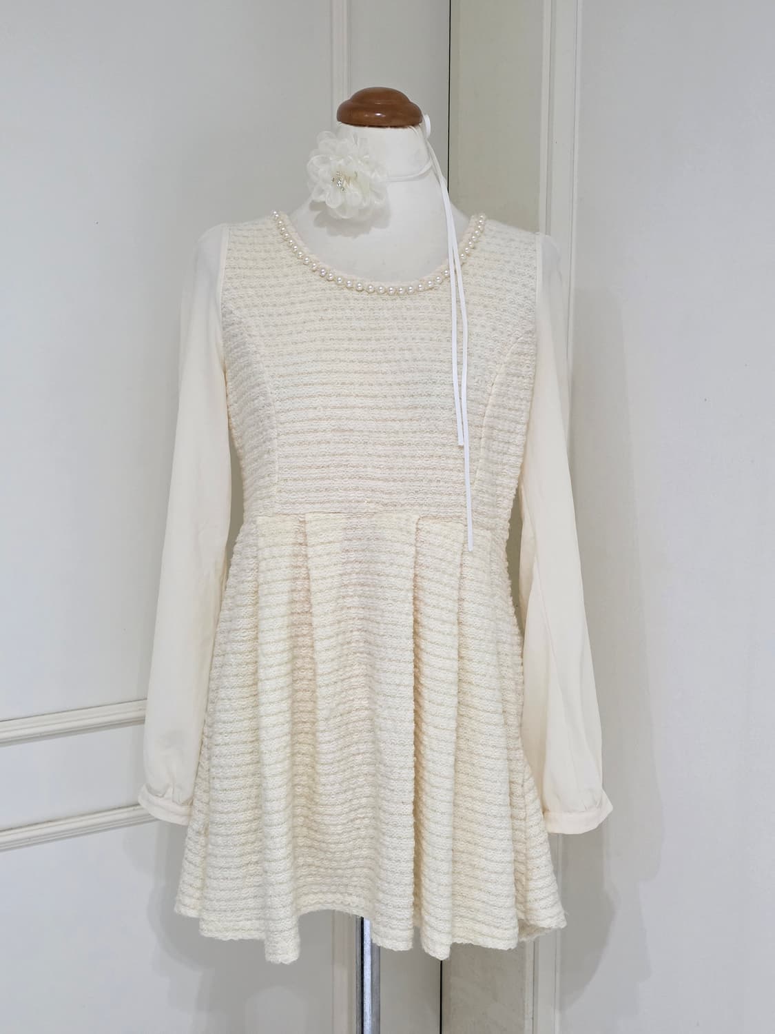 ingni 일본빈티지)히메라떼갸루 진주 트위드 쉬폰 로맨틱 원피스 상품이미지1