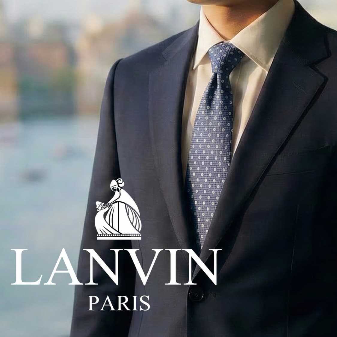 LANVIN 랑방 실크 네이비 도트 패턴 넥타이 8cm A+등급 E751 상품이미지1