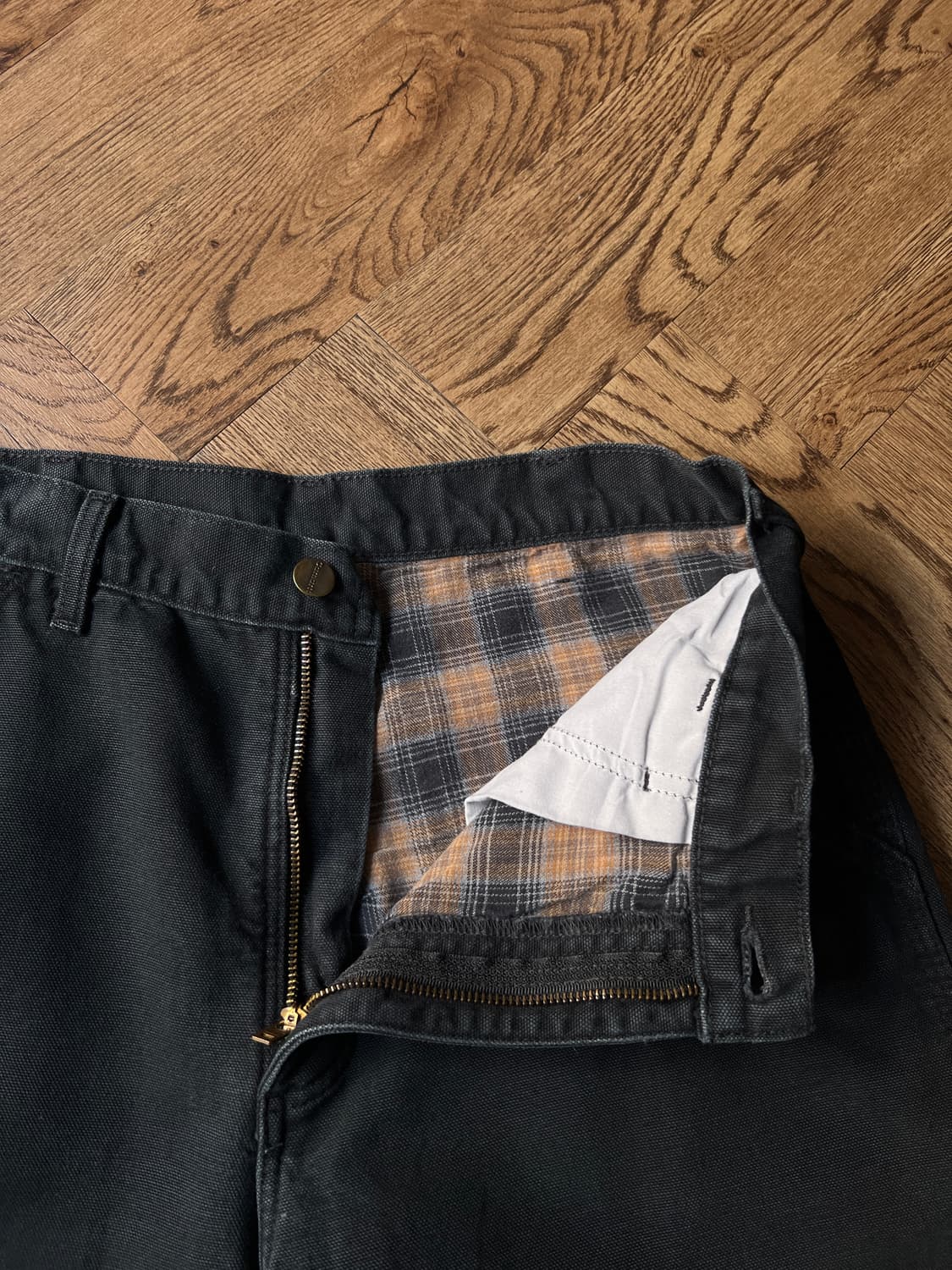 [32]칼하트 USA 체크 라이닝 블랙 싱글니 카펜터 워크 팬츠 상품이미지3