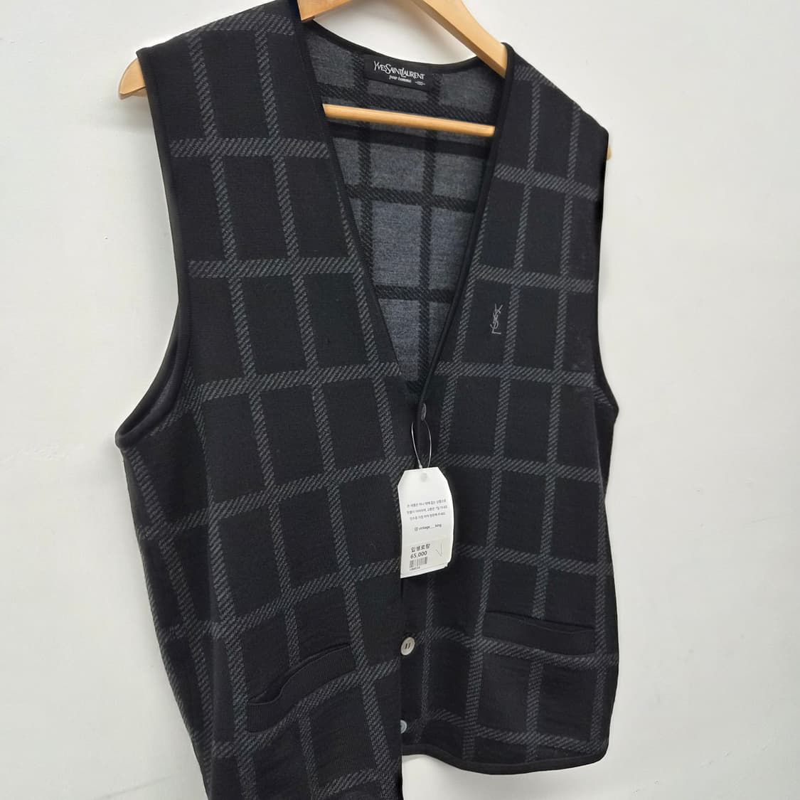 입생로랑 블랙 체크 패턴 니트 조끼 남녀공용 XL 상품이미지2