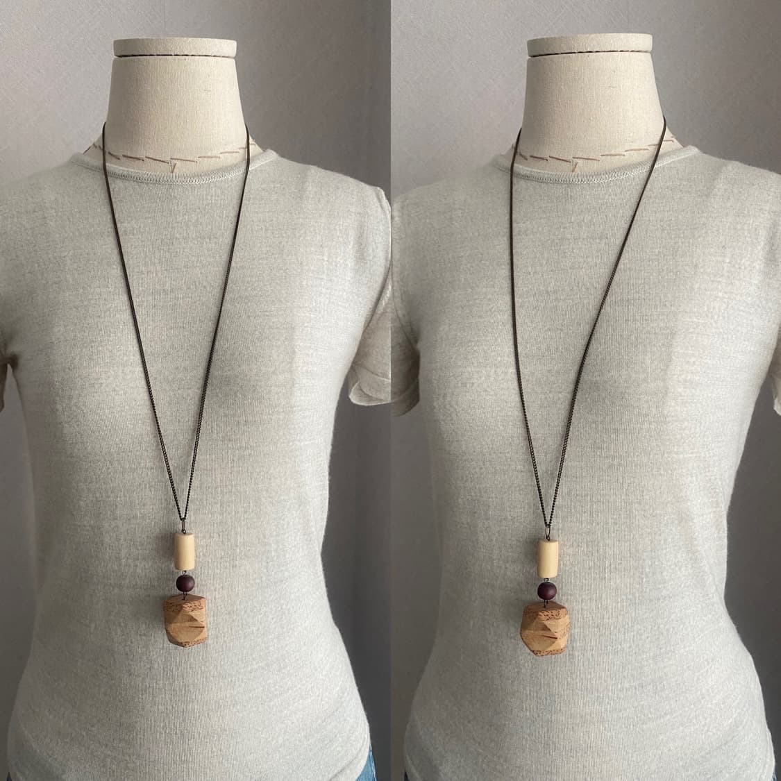 우드펜던트 롱체인 악세서리 목걸이(새제품) 상품이미지4