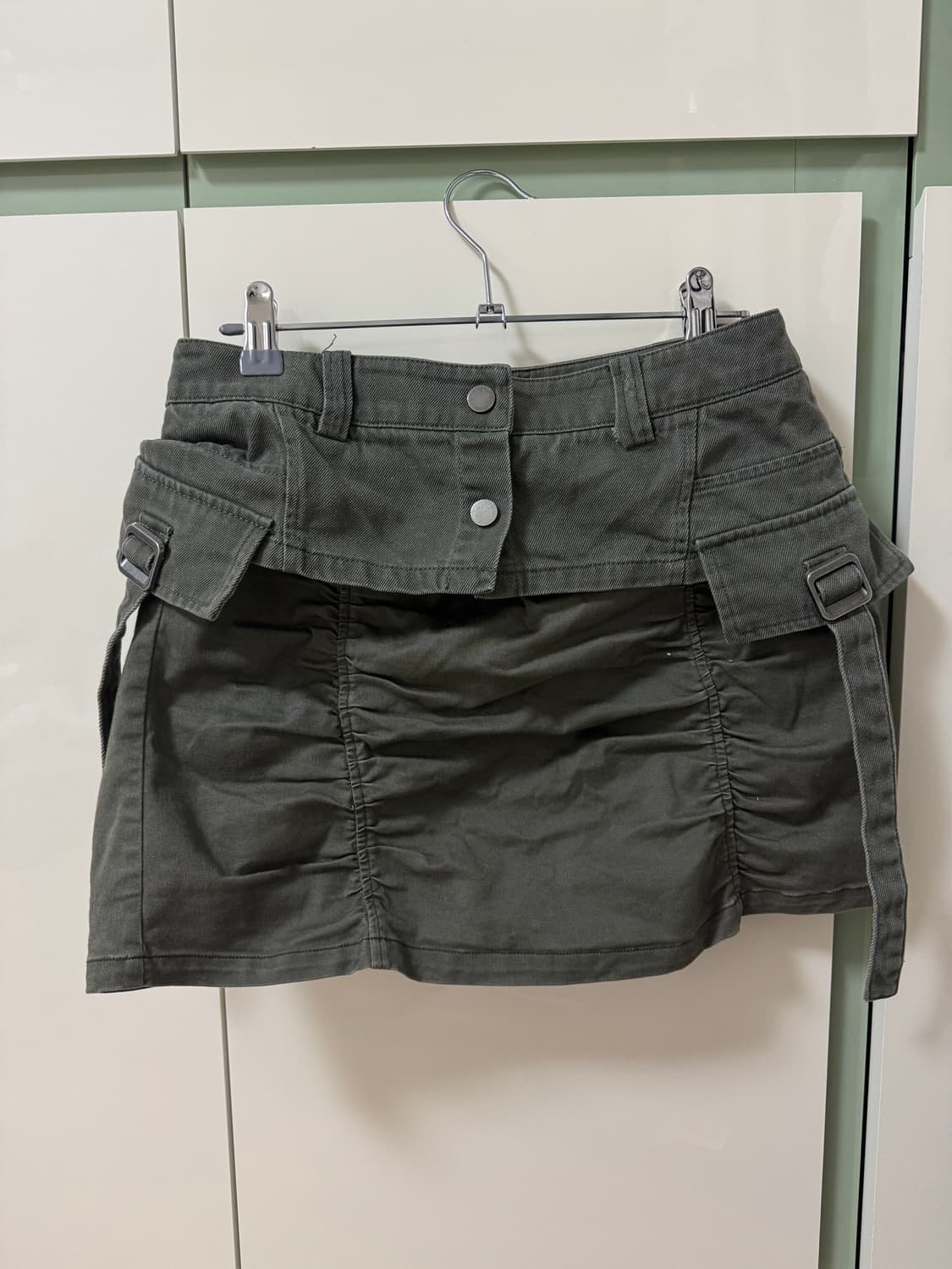 빈티지 카키 셔링 스커트 상품이미지1