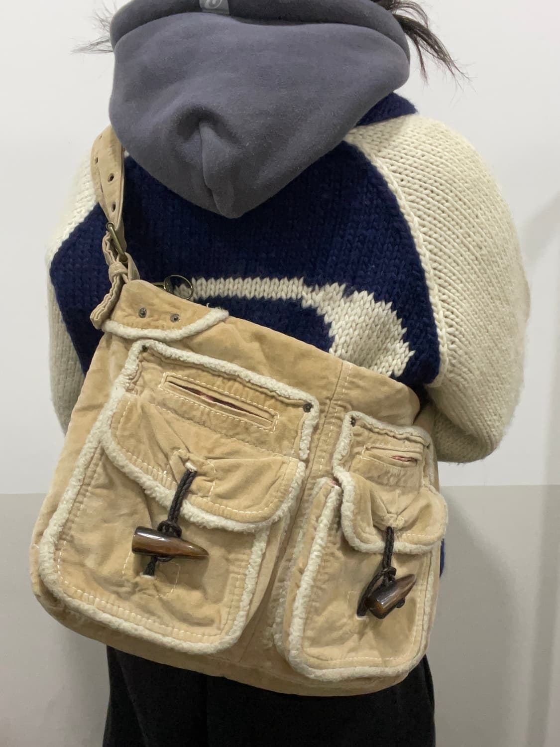 (빈티지)00‘s Gap 갭 코듀로이 양털 크로스 토트백 상품이미지1