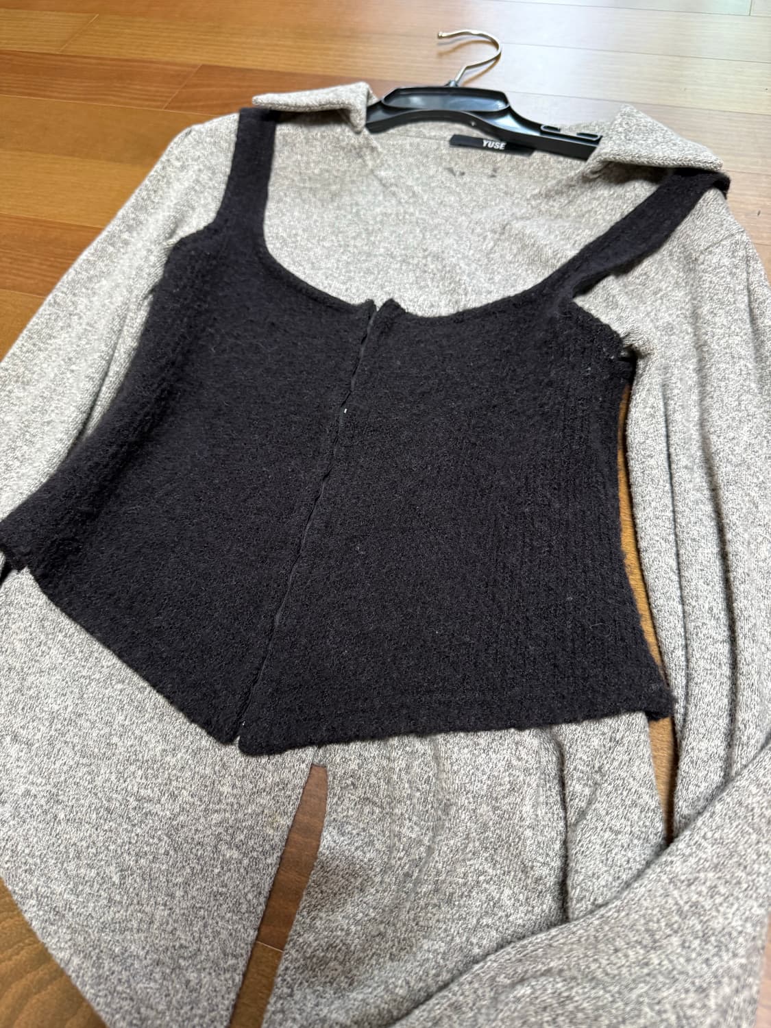 yuse WOOL KNITTED BLOCK SHIRT TOP 상품이미지3