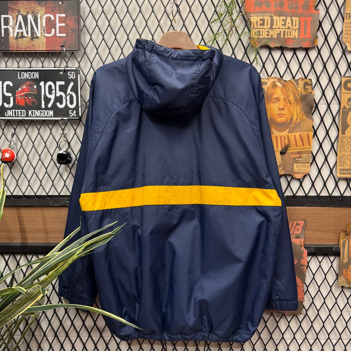 00s 나이키 올드스쿨 나일론 점퍼 옐로우 배색 라인 포인트 네이비 상품이미지2