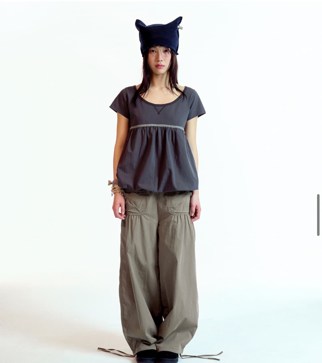 당일배송) 코이세이오 레이스 벌룬 티셔츠 다크 그레이 1사이즈 상품이미지2