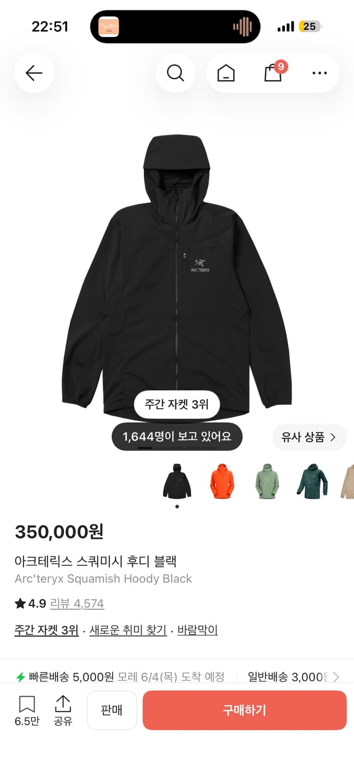 아크테릭스 스쿼미시 후디 블랙 상품이미지1