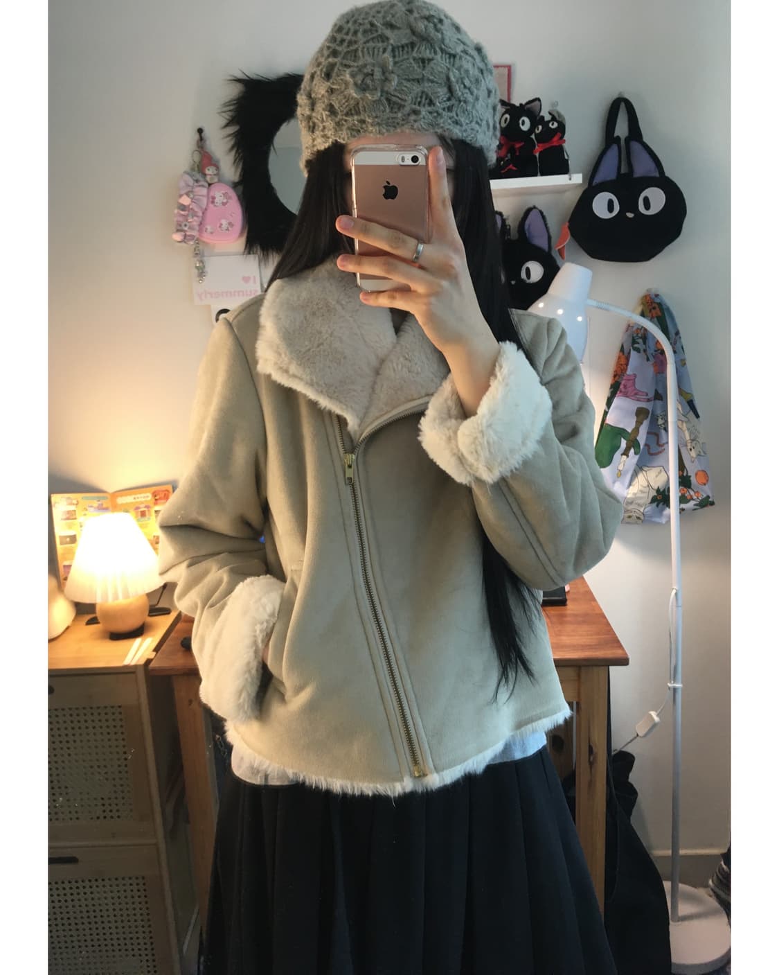 vintage fur trimmed rider jacket beige 상품이미지3
