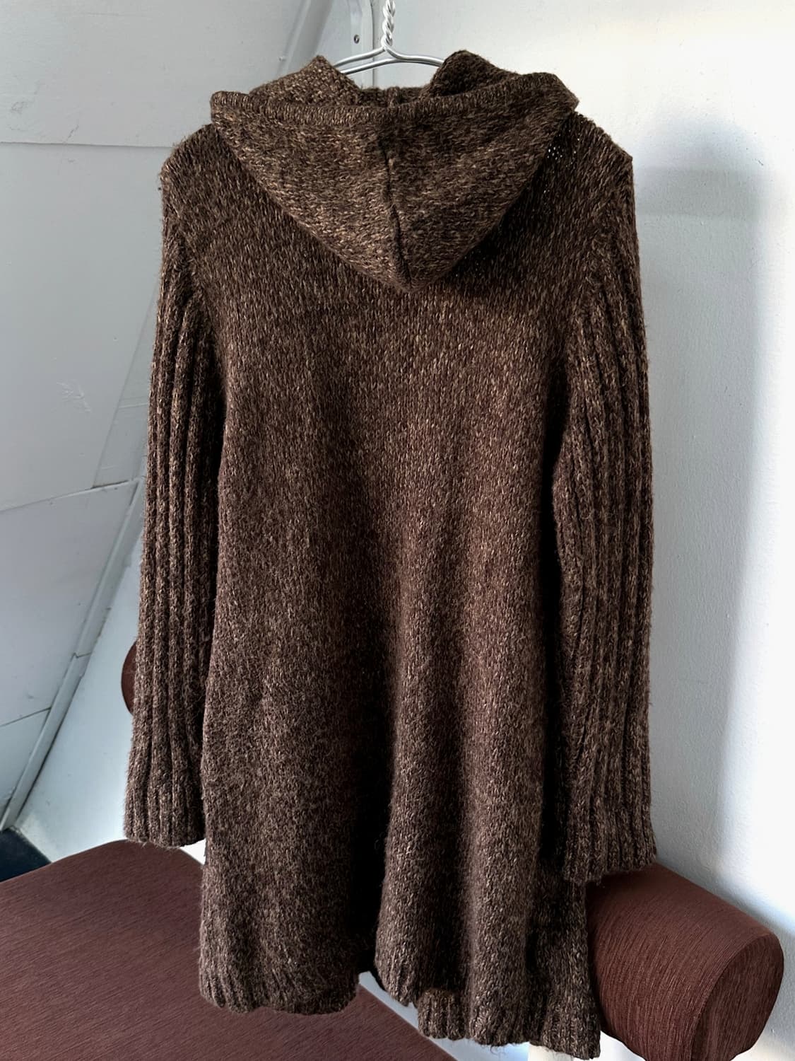 Cable patterned hooded long knit jacket 상품이미지4