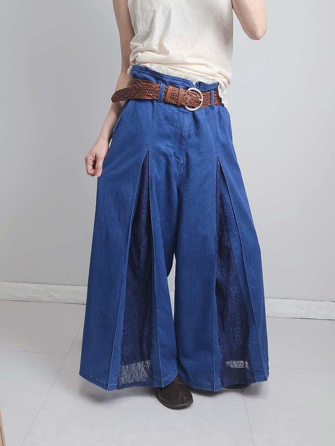 (axes femme)데님 레이스 롱 팬츠 상품이미지2