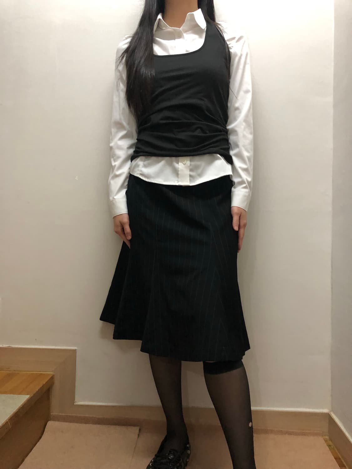 빈티지 블랙 핀 스트라이프 미니 스커트 상품이미지2