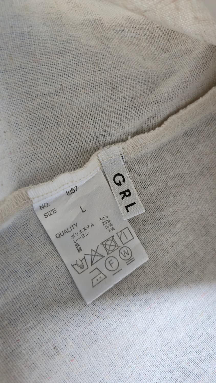 GRL 린넨 혼방 롱 원피스 L 화이트 백리본 뷔스티에 트임 상품이미지4