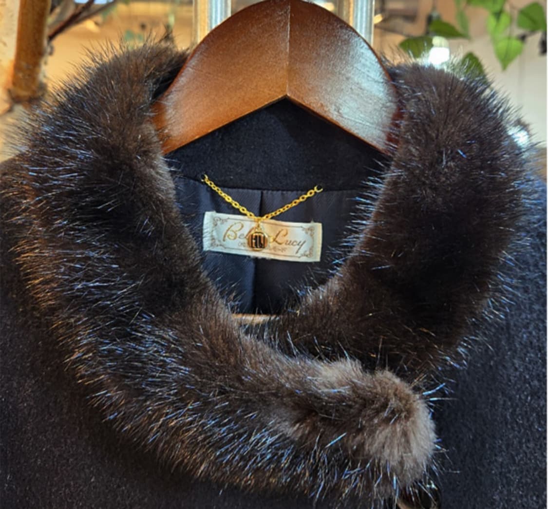 일본 도톰한 친칠라 울 블렌드 리얼 밍크 퍼 블랙 롱 빈티지 코트 상품이미지5