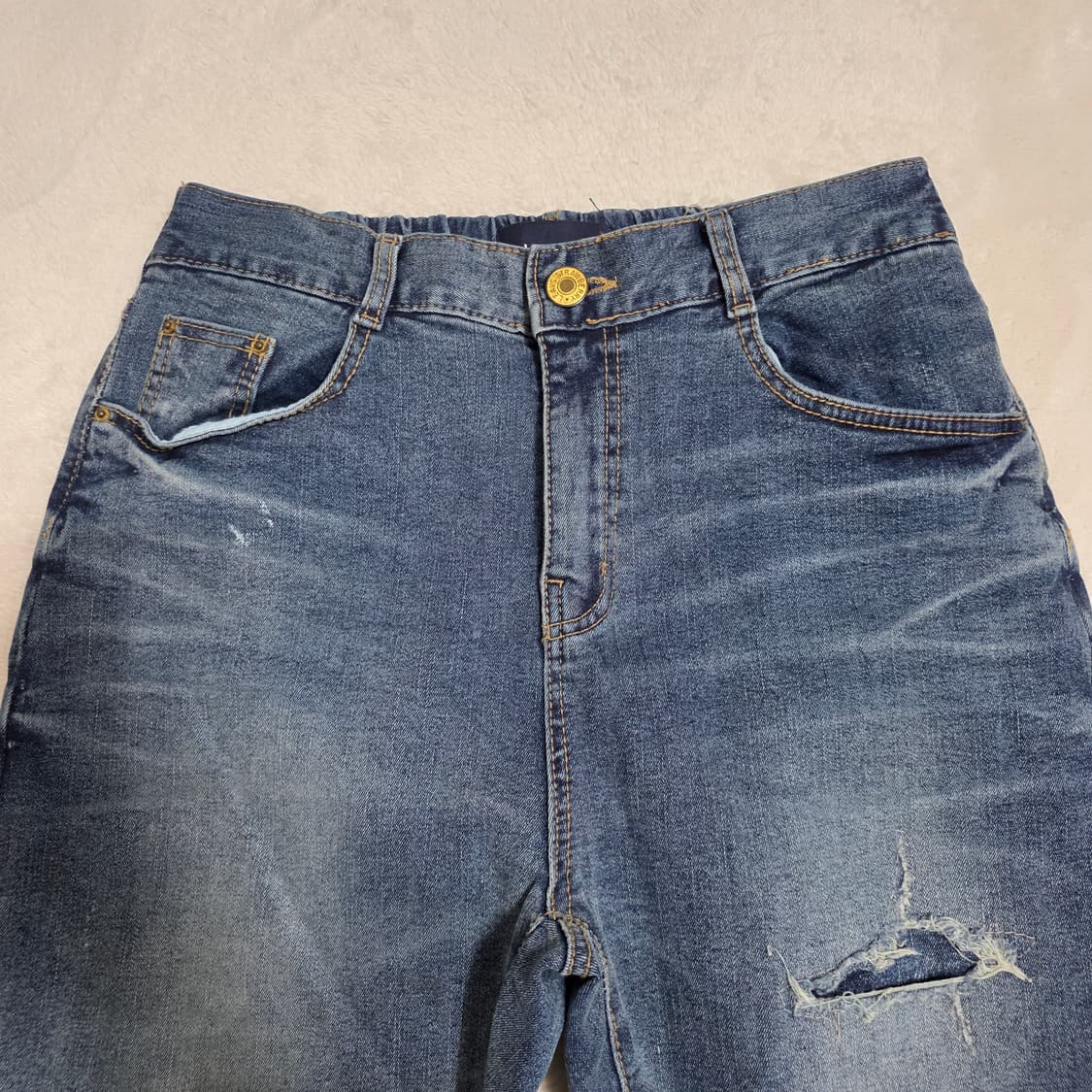 (L)여성 하우룩 밴딩 찢청 데님 팬츠 상품이미지2