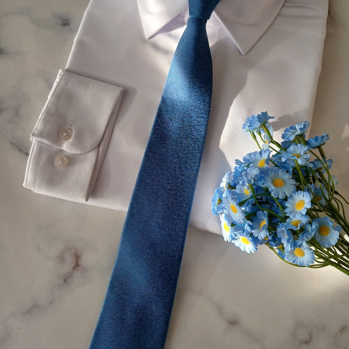 닥스 실크 혼방 블루 솔리드 슬림 넥타이 7.6cm A+등급 A19539 상품이미지5