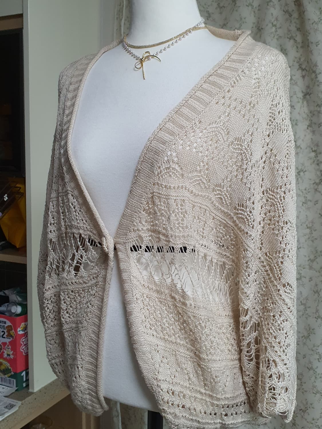 [일본빈티지] 아이보리 펀칭 니트 가디건 숏 Free 상품이미지4