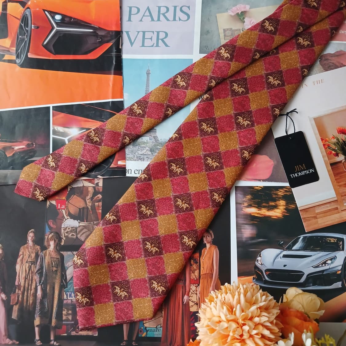 짐톰슨 실크 레드 코끼리 모티브 넥타이 9.4cm 새제품 A19126 
 상품이미지3