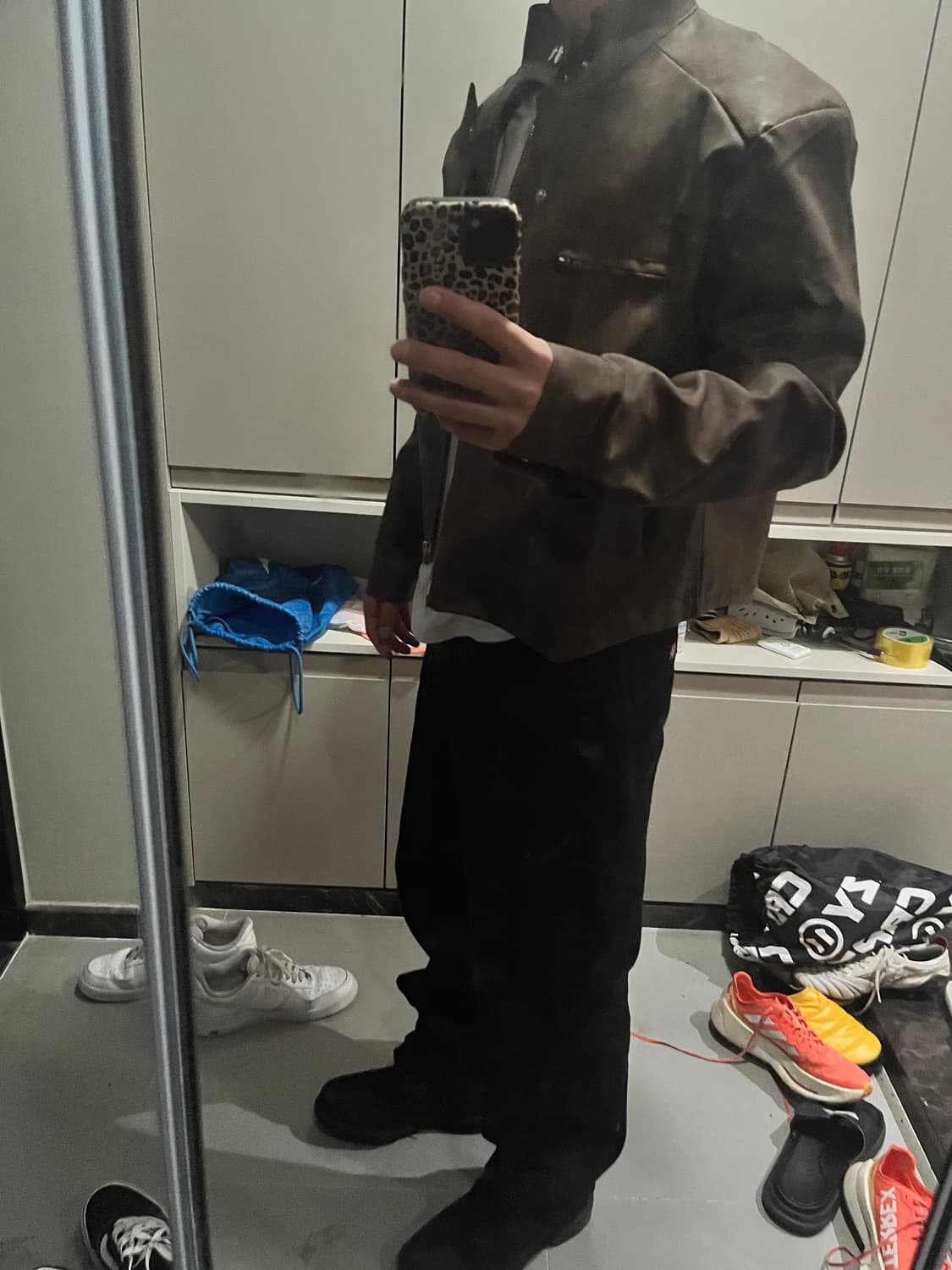 크롭 레더 바이커자켓 상품이미지2