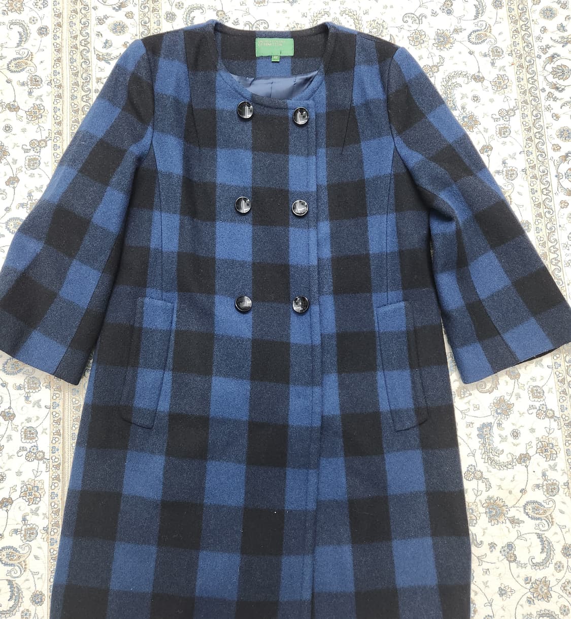 베네통 블루 블랙 체크 하프 코트 42 상품이미지1