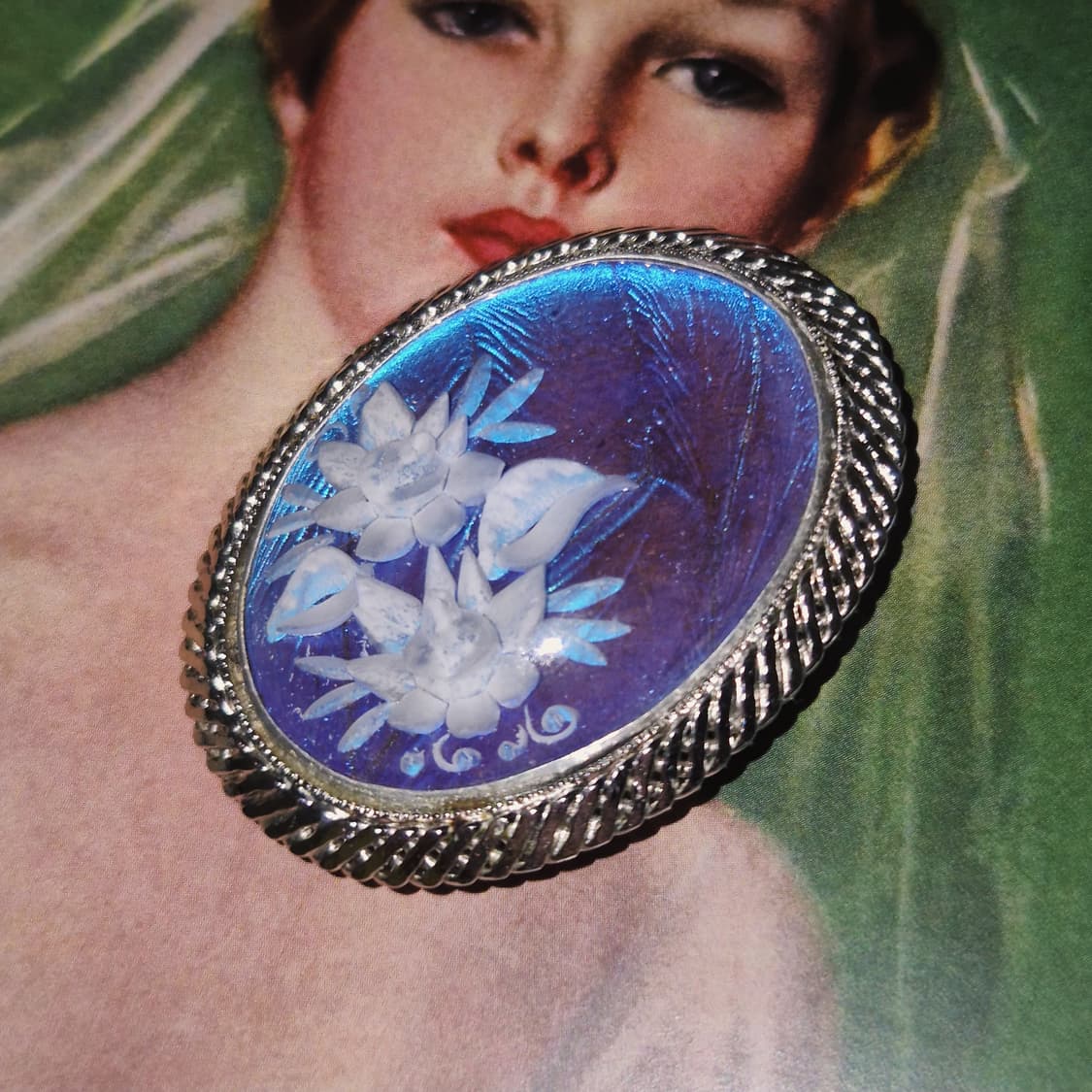 90s 브라질 모르포 나비 날개 꽃잎 카빙 브로치 상품이미지7