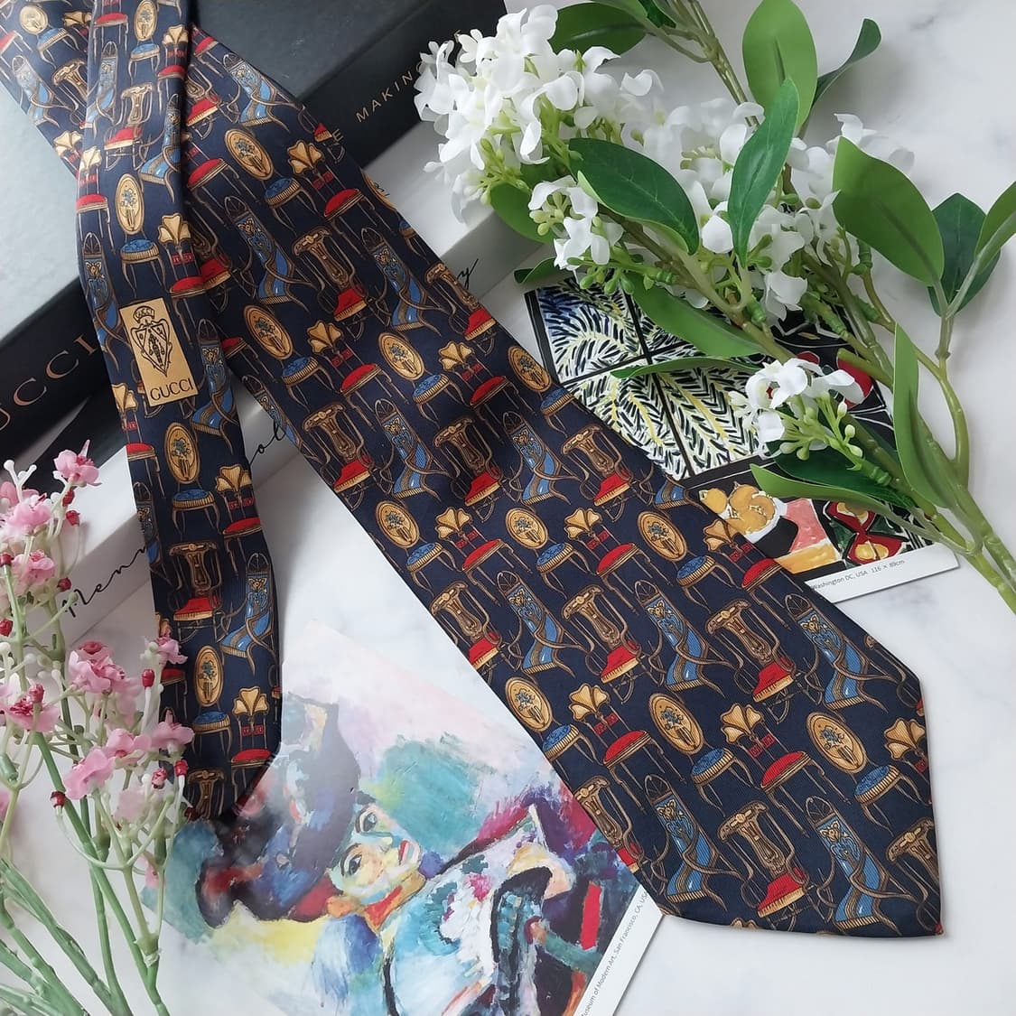 구찌 실크 네이비 패턴 넥타이 9.5cm A+등급 K1684
 상품이미지4