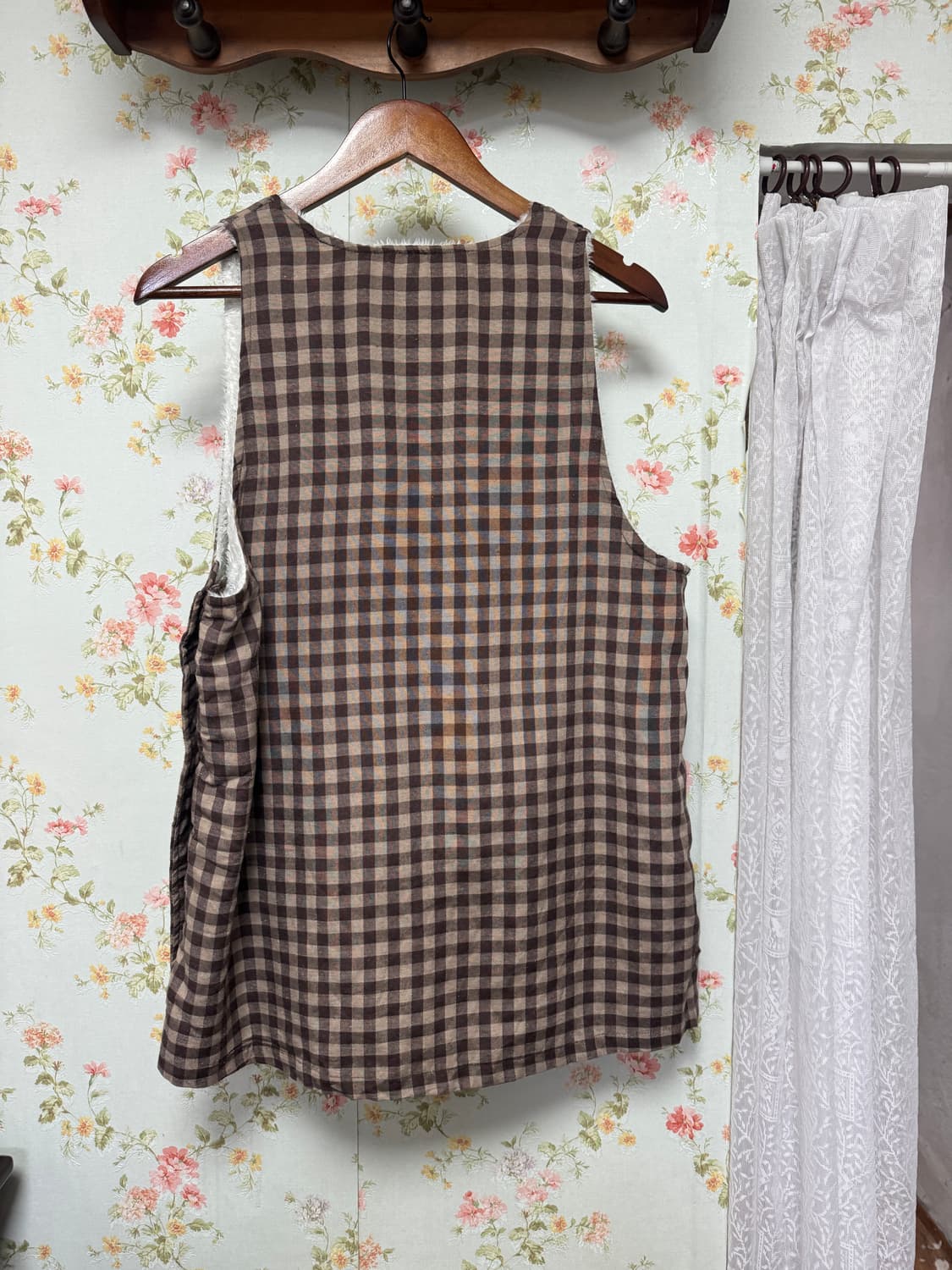 체크 단추 슬리브리스 레이어드 원피스 상품이미지2