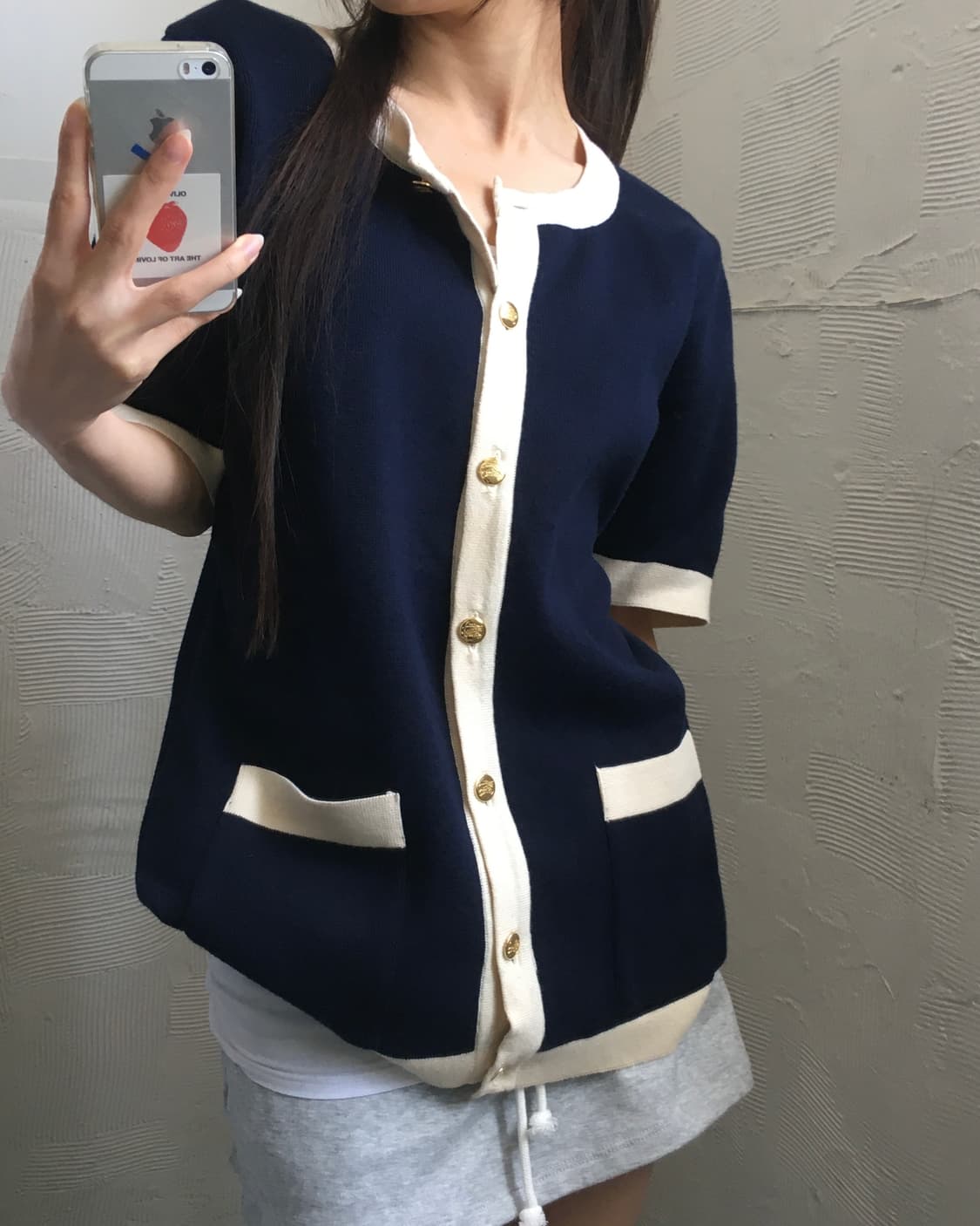 Burberry 버버리 금장 네이비 반팔 가디건 상품이미지3