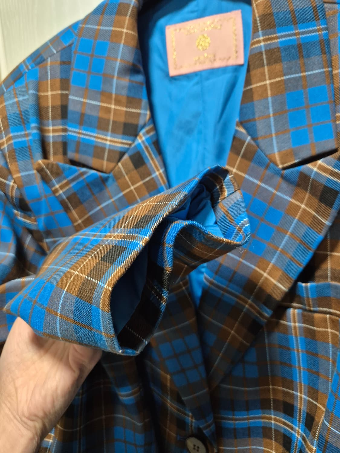 (새상품)DINT 딘트 체크 자켓 블루 브라운 상품이미지7