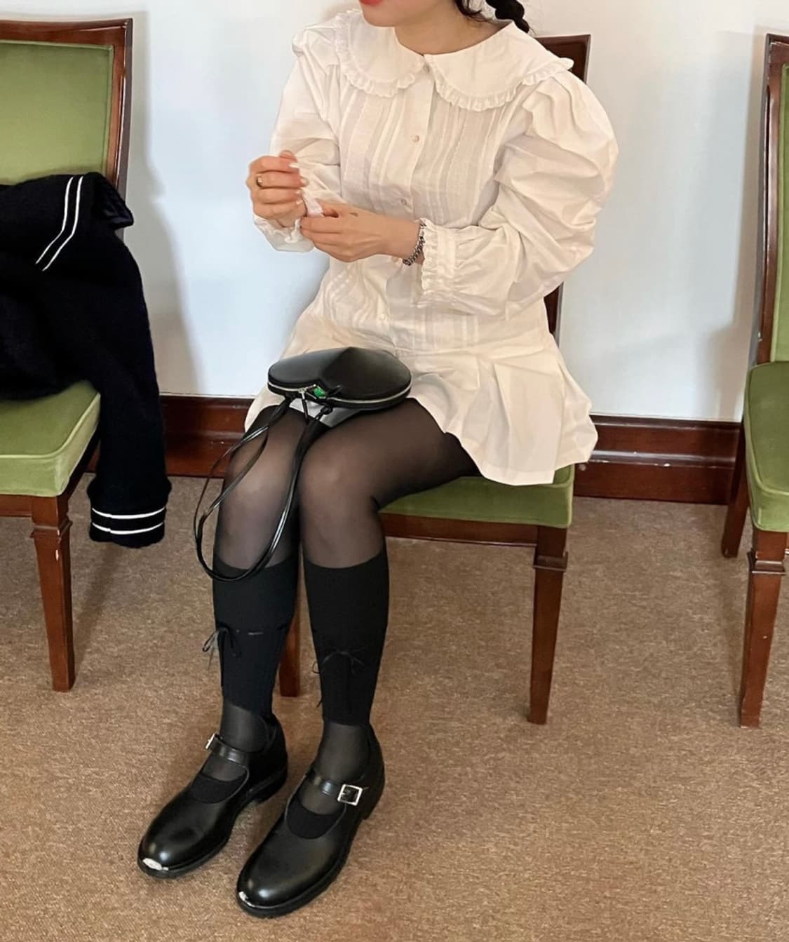 neuadult 노이어덜트 핀턱 로우웨이스트 원피스 퍼프 코튼 레이스 상품이미지2