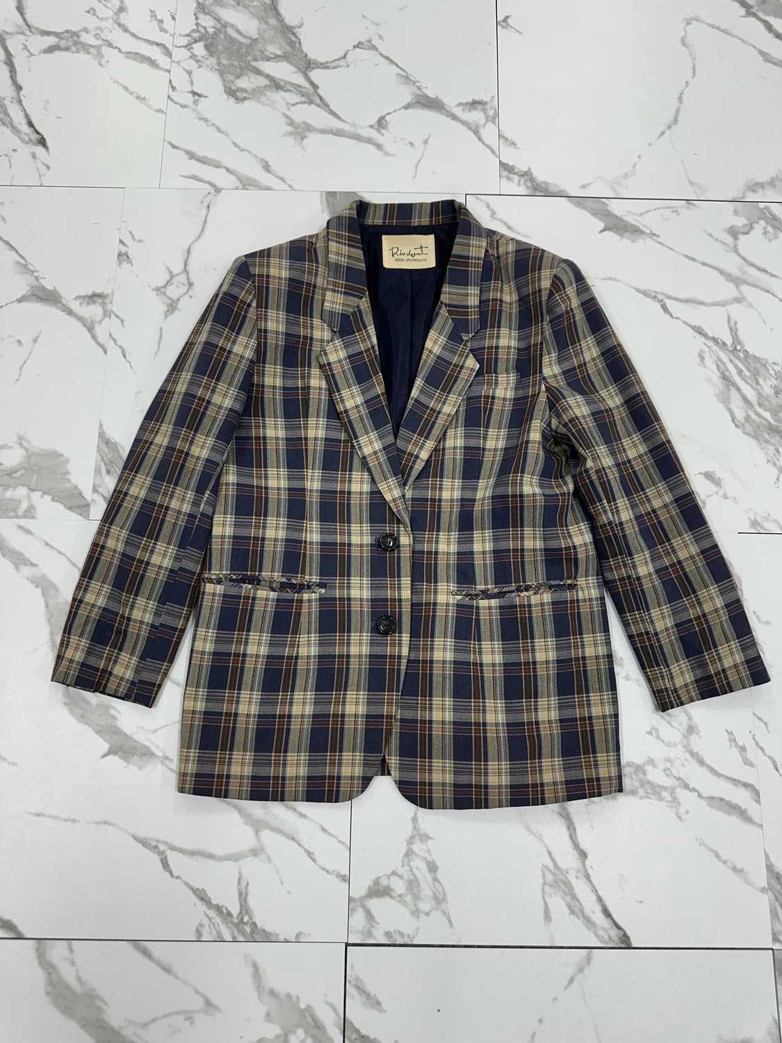 일본 빈티지 체크 투버튼 블레이저 상품이미지1